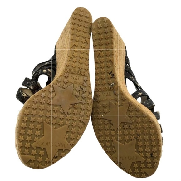 Jimmy Choo Women’s Snakeskin Embossed Leather and Cork Slide Wedge Sandals - Picture 7 of 16